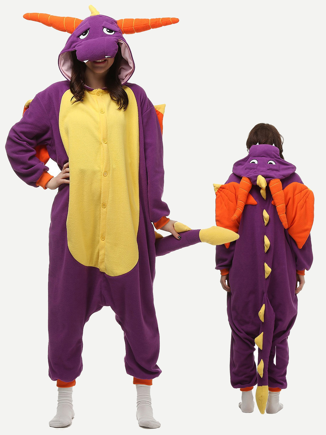 Unisex Purple Dragon Kigurumi Onesies Pajamas Animal Costumes For Adult